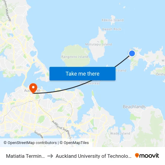 Matiatia Terminal to Auckland University of Technology map