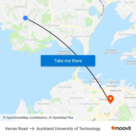 Verran Road to Auckland University of Technology map