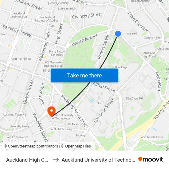 Auckland High Court to Auckland University of Technology map