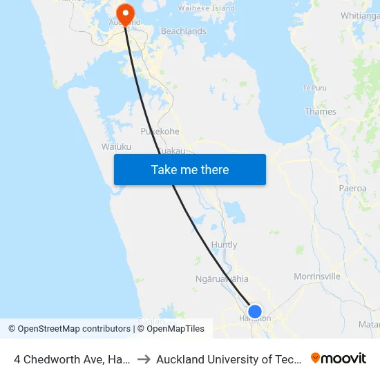 4 Chedworth Ave, Hamilton to Auckland University of Technology map