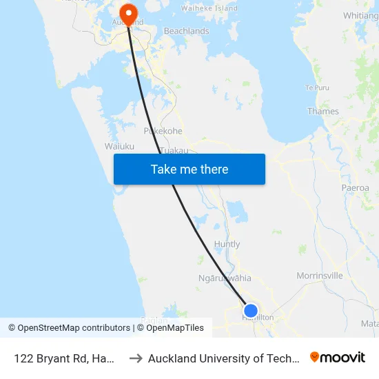 122 Bryant Rd, Hamilton to Auckland University of Technology map