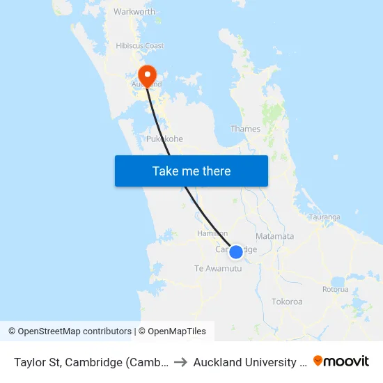 Taylor St, Cambridge (Cambridge High School) to Auckland University of Technology map