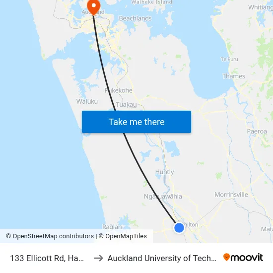133 Ellicott Rd, Hamilton to Auckland University of Technology map