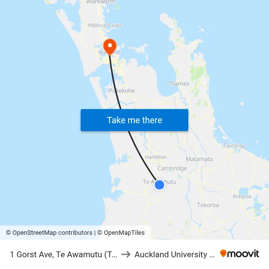 1 Gorst Ave, Te Awamutu (Te Awamutu I-Site) to Auckland University of Technology map