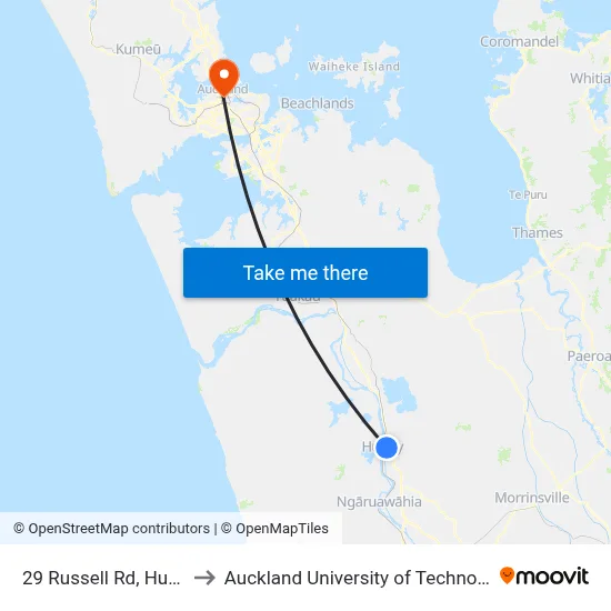 29 Russell Rd, Huntly to Auckland University of Technology map