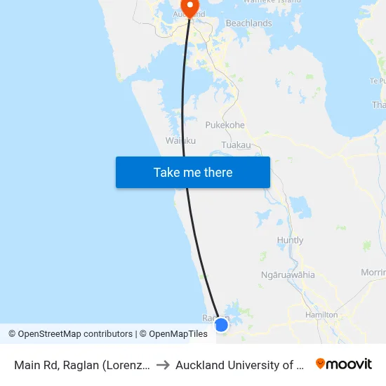 Main Rd, Raglan (Lorenzen Bay Rd) to Auckland University of Technology map