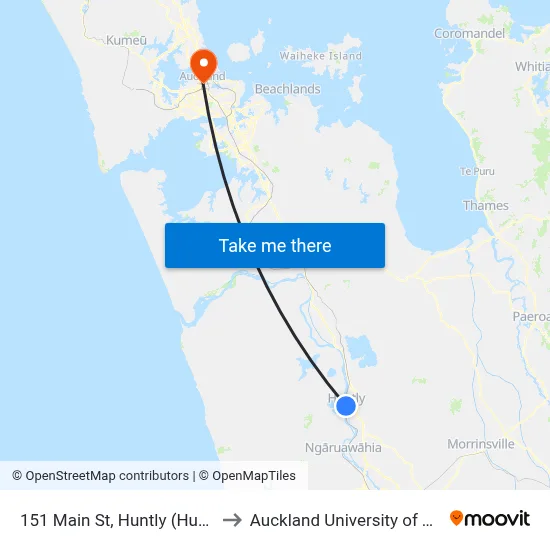 151 Main St, Huntly (Huntly Shops) to Auckland University of Technology map
