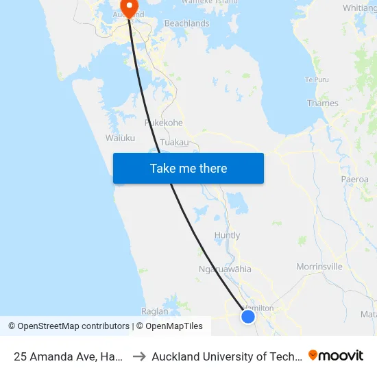 25 Amanda Ave, Hamilton to Auckland University of Technology map