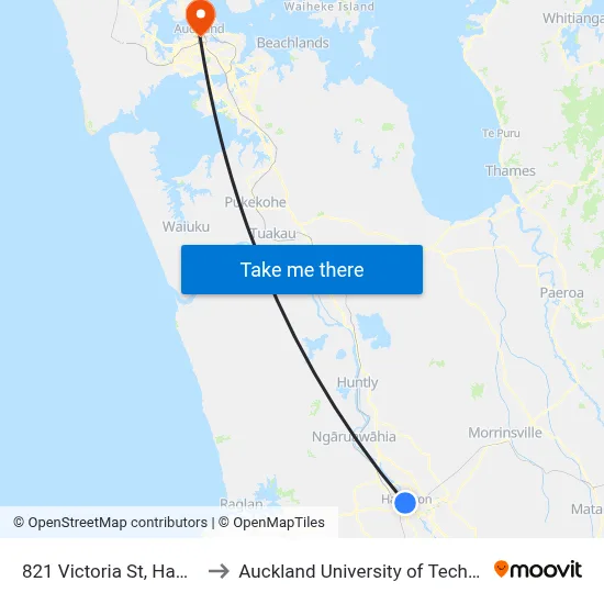 821 Victoria St, Hamilton to Auckland University of Technology map