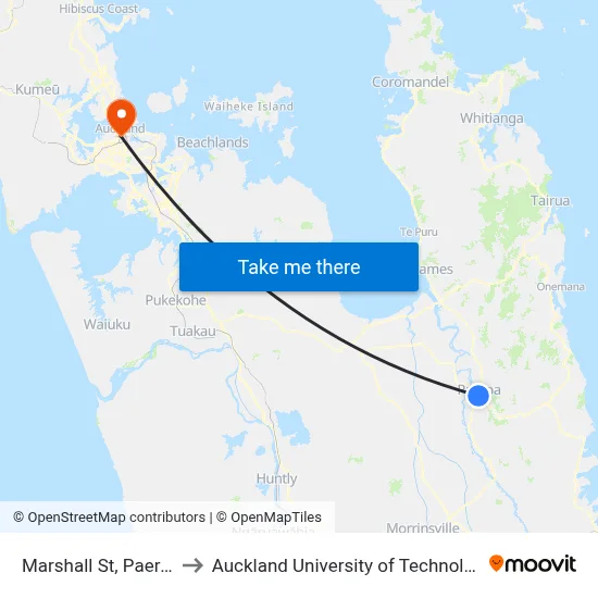 Marshall St, Paeroa to Auckland University of Technology map