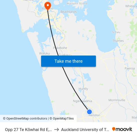 Opp 27 Te Kōwhai Rd E, Hamilton to Auckland University of Technology map