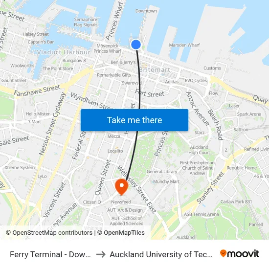 Ferry Terminal - Downtown to Auckland University of Technology map