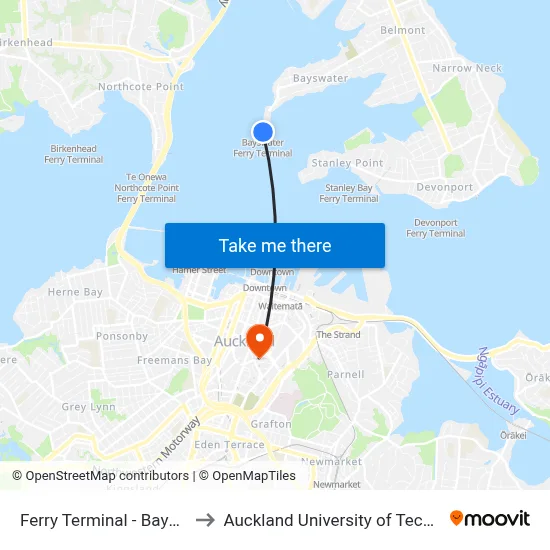 Ferry Terminal - Bayswater to Auckland University of Technology map