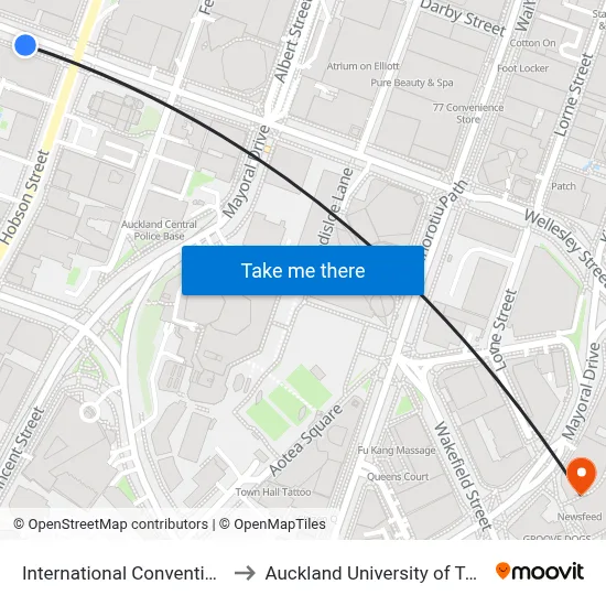 International Convention Centre to Auckland University of Technology map