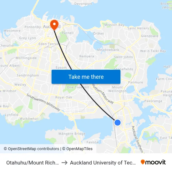 Otahuhu/Mount Richmond to Auckland University of Technology map