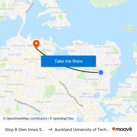 Stop B Glen Innes Station to Auckland University of Technology map