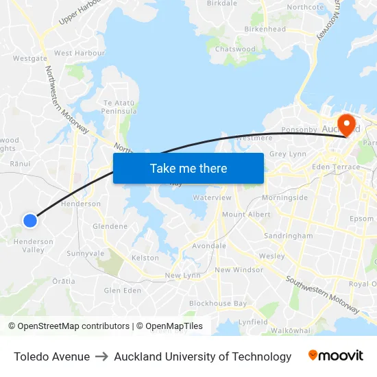 Toledo Avenue to Auckland University of Technology map