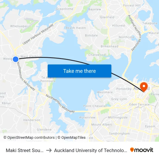 Maki Street South to Auckland University of Technology map