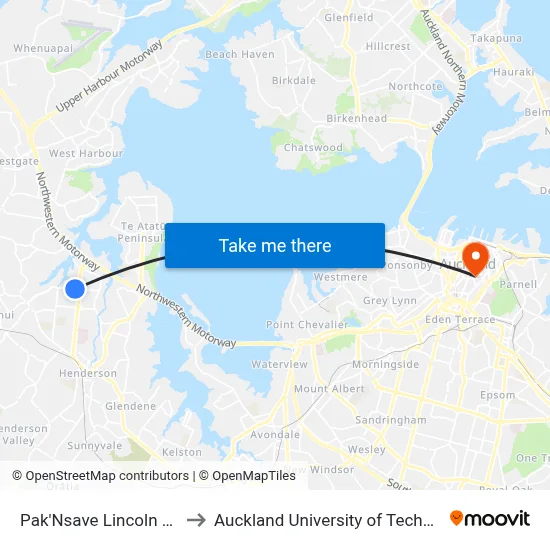 Pak'Nsave Lincoln Road to Auckland University of Technology map