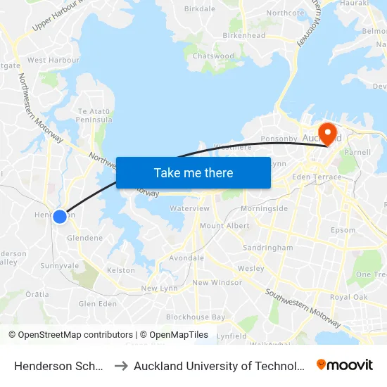 Henderson School to Auckland University of Technology map