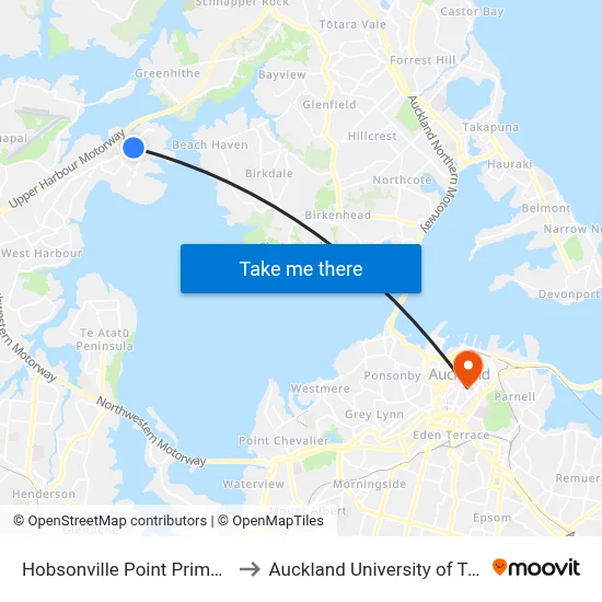 Hobsonville Point Primary School to Auckland University of Technology map
