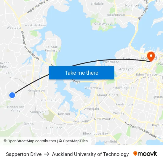 Sapperton Drive to Auckland University of Technology map