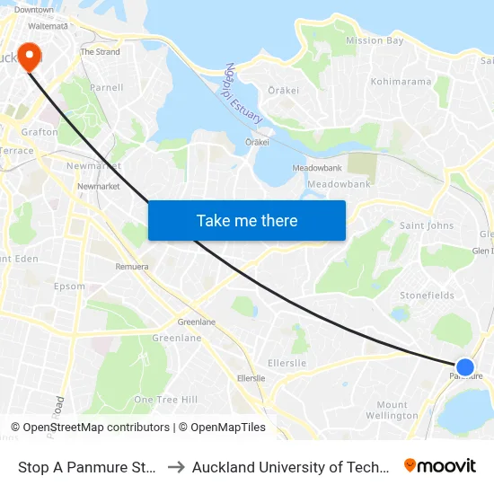 Stop A Panmure Station to Auckland University of Technology map