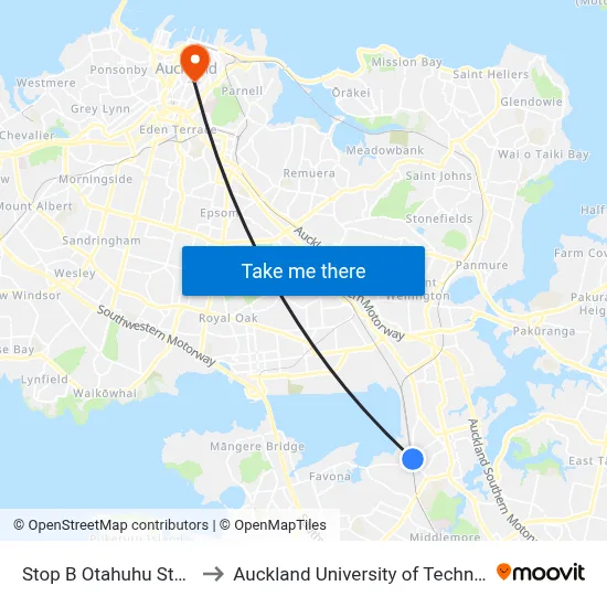 Stop B Otahuhu Station to Auckland University of Technology map