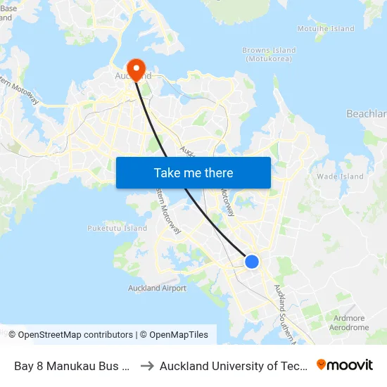 Bay 8 Manukau Bus Station to Auckland University of Technology map