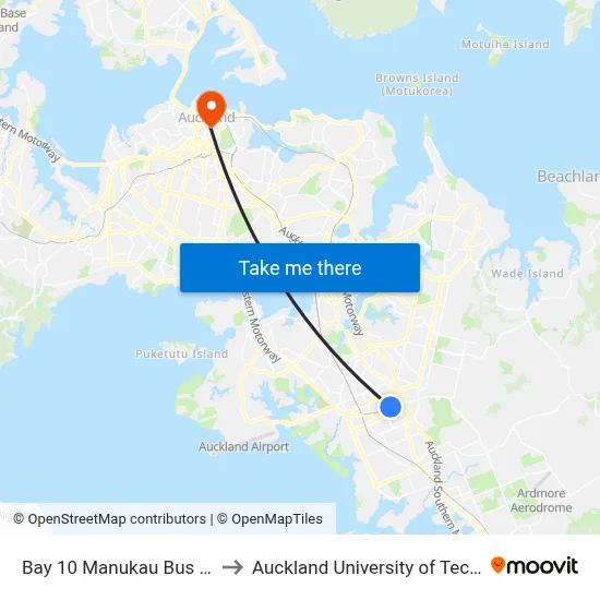 Bay 10 Manukau Bus Station to Auckland University of Technology map