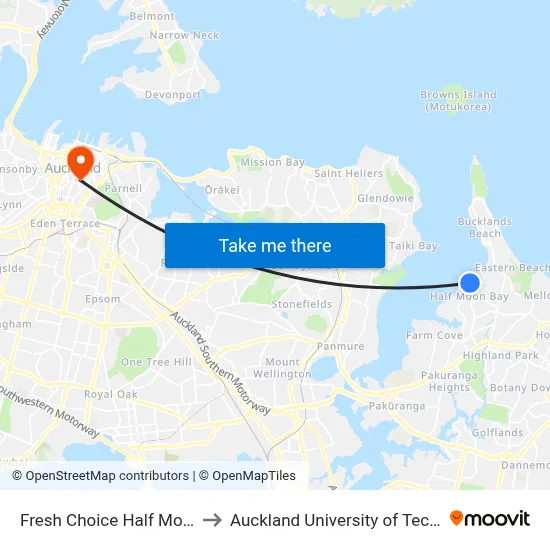 Fresh Choice Half Moon Bay to Auckland University of Technology map