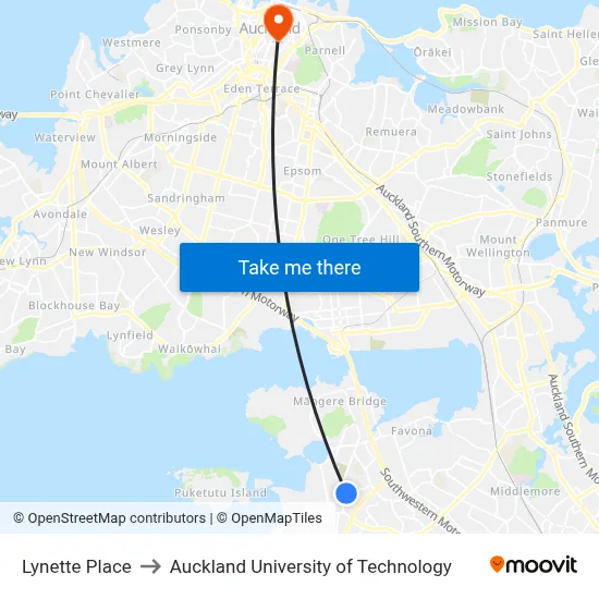 Lynette Place to Auckland University of Technology map