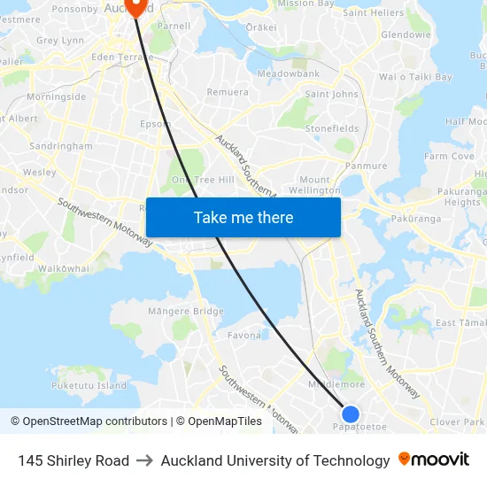 145 Shirley Road to Auckland University of Technology map