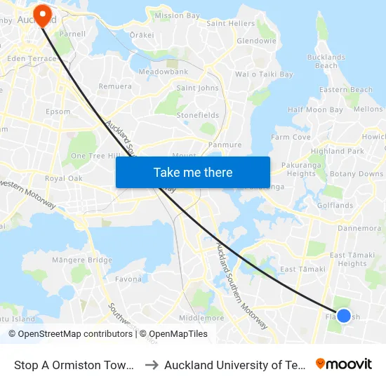 Stop A Ormiston Town Centre to Auckland University of Technology map