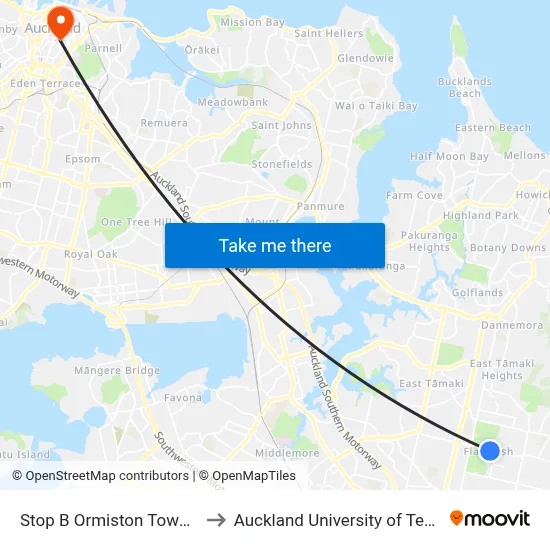 Stop B Ormiston Town Centre to Auckland University of Technology map