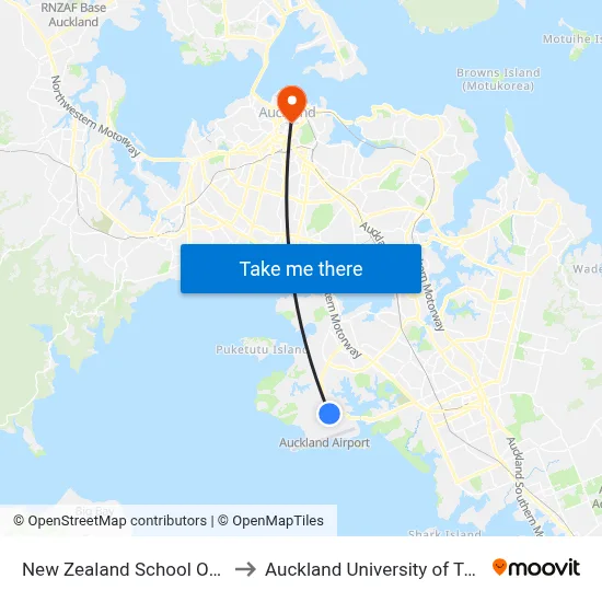 New Zealand School Of Tourism to Auckland University of Technology map