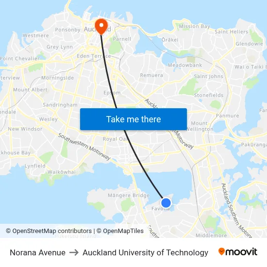 Norana Avenue to Auckland University of Technology map