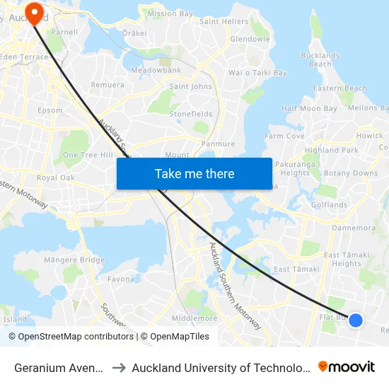 Geranium Avenue to Auckland University of Technology map