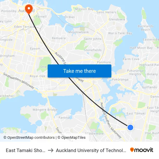 East Tamaki Shops to Auckland University of Technology map