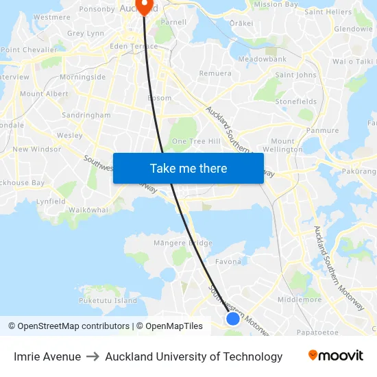 Imrie Avenue to Auckland University of Technology map
