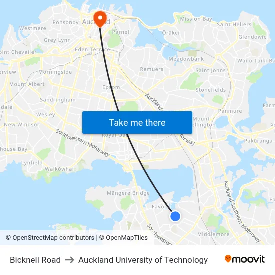 Bicknell Road to Auckland University of Technology map
