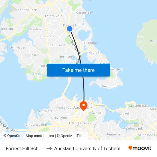 Forrest Hill School to Auckland University of Technology map