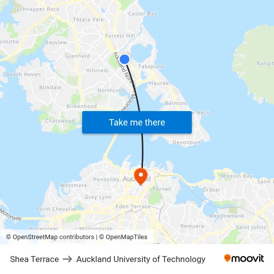 Shea Terrace to Auckland University of Technology map