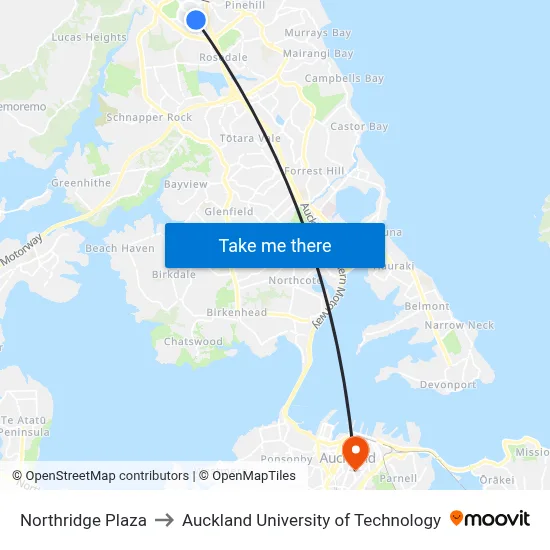 Northridge Plaza to Auckland University of Technology map