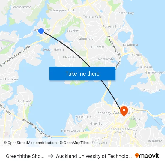 Greenhithe Shops to Auckland University of Technology map