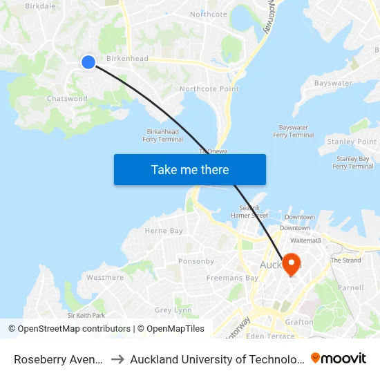 Roseberry Avenue to Auckland University of Technology map