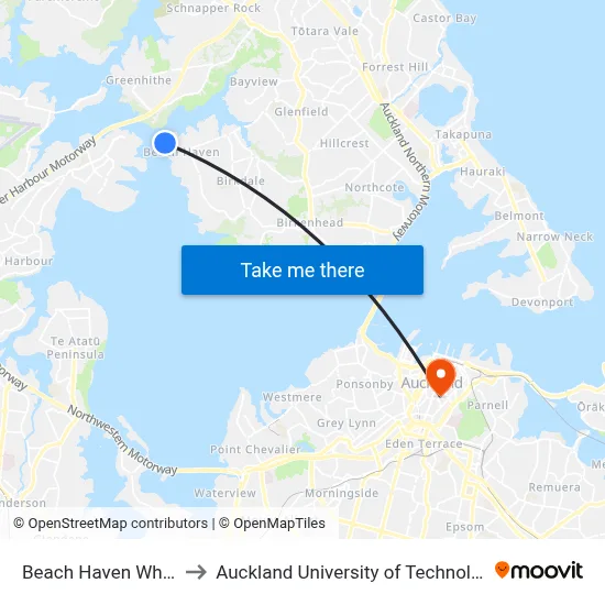 Beach Haven Wharf to Auckland University of Technology map