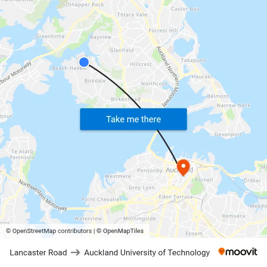 Lancaster Road to Auckland University of Technology map
