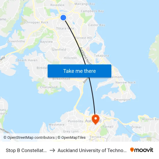 Stop B Constellation to Auckland University of Technology map