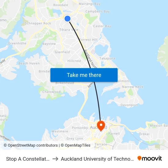 Stop A Constellation to Auckland University of Technology map